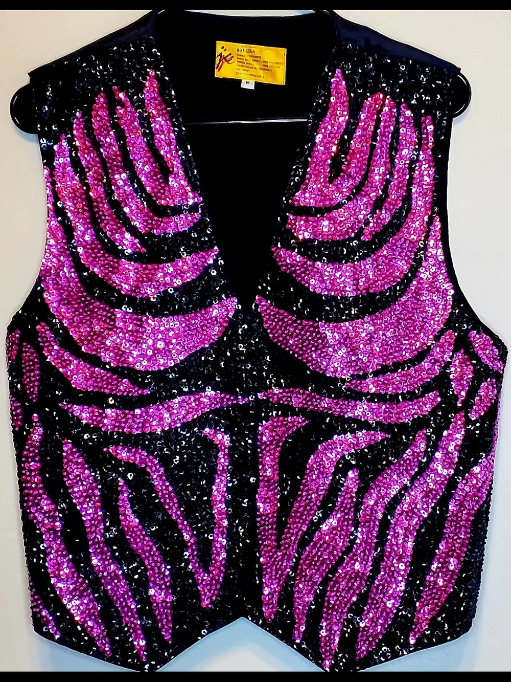 SEQUIN VEST VINTAGE 90'S JC  001 USA WOMEN'S  PINK & BLACK ZEBRA PRINT